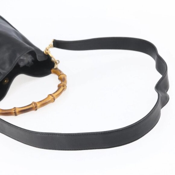 GUCCI Bamboo Shoulder Bag Leather 2way Black Gold - Picture 9 of 16